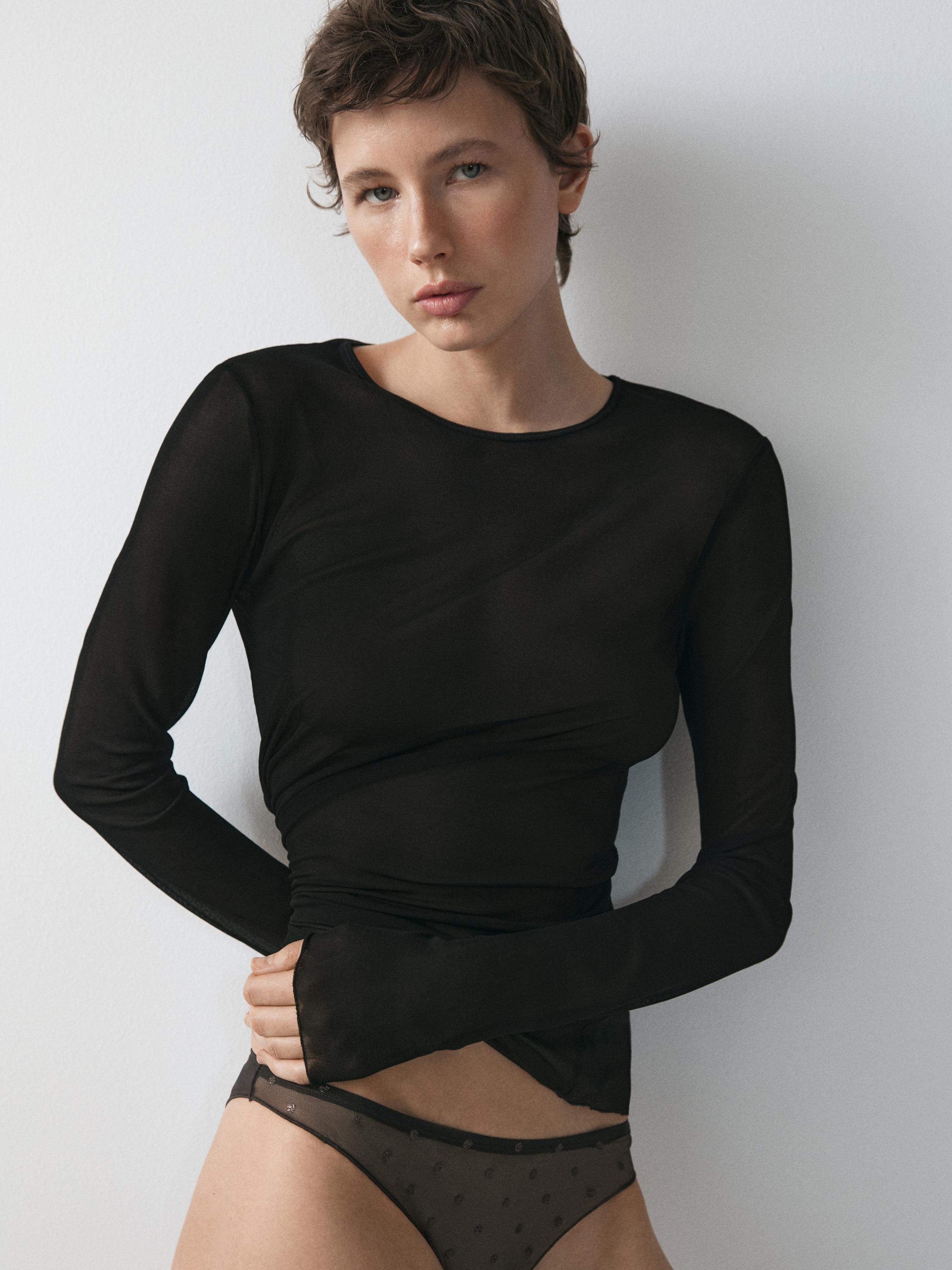 Long sleeve silk T-shirt
